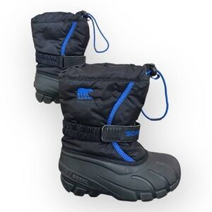 NWOT Sorel Youth Flurry Waterproof Snow Boots in Gray/Blue Accents. Size 1 Youth